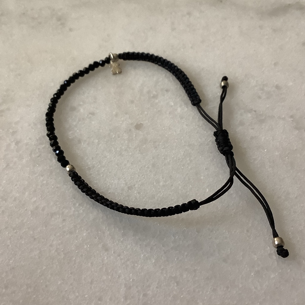 Tous Black Braided Adjustable Bracelet Silver Bear, Brand New
